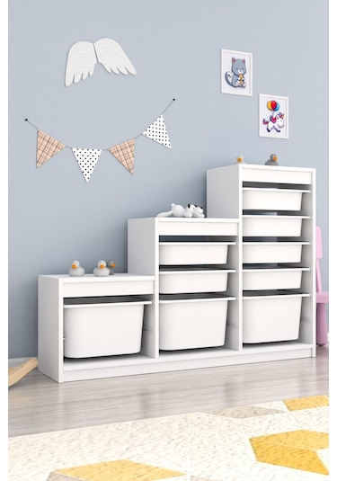 Swiss 9 Beyaz Sepetli Beyaz Gövde Çok Amaçlı Dolap Beyaz