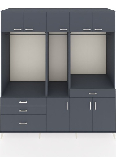 Kronos Dolap 8 Raflı 4 Çekmeceli 3 Askılı 220x59x243 Antrasit-antrasit/antrasit Antrasıt/antrasıt