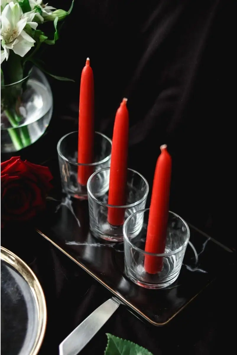 Medovye Sveci Sibiri Balmumu Mumlar, %100 Arı Balmumu 15cm 240dk, 3'lü Paket. 13165767 Kirmızı