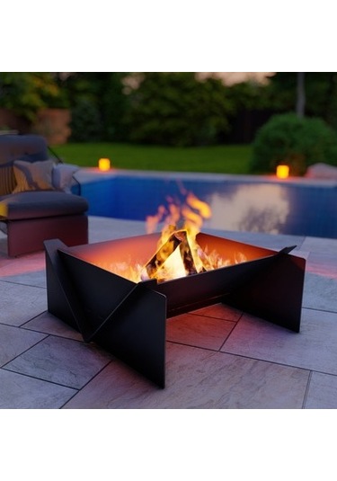 Kare Portatif Ateş Çukuru Çift Izgaralı Bahçeniz İçin Dekoratif Siyah