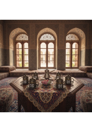 Yonca Desenli 6 Kişilik Porselenli Kapaklı 24 Parça Antik Renk Fincan Seti Yeşil - Sarı