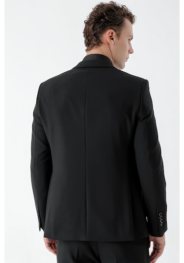 Morven Erkek Basic Düz Slim Fit Takım Elbise Gömlek + Kravat -  Siyah