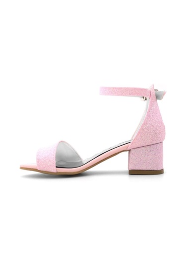 Lilo Simli Pembe Tek Bantlı Kız Çocuk Topuklu Abiye Ayakkabı Pembe