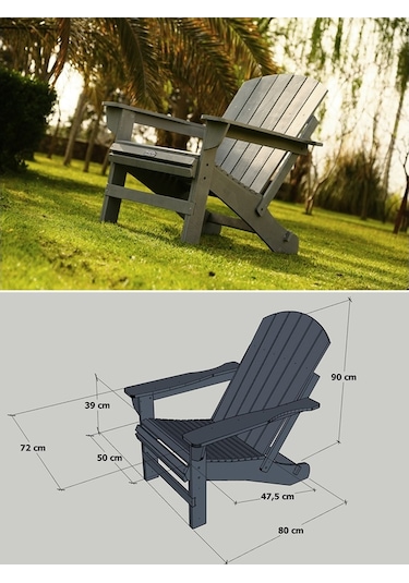 Mandu Adirondack Ahşap Bahçe Sandalyesi Gri Antrasit