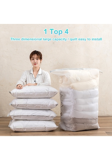 Reedark Ev İçi Kıyafet Battaniye Saklama Torbası - Vakumlu Kompresyonlu, Hava Çekme Gereksinimi Yok, 2 Boyut Seçeneği Orta/büyük , Sayfa Tasarrufu Sağlar Beyaz