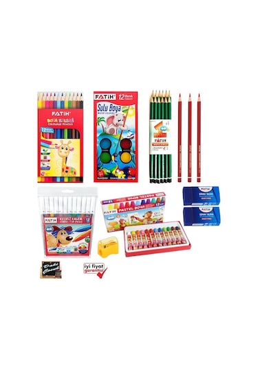 Fatih 12'li Okul Kırtasiye Seti Kuru Sulu Pastel Keçeli Kalem Set