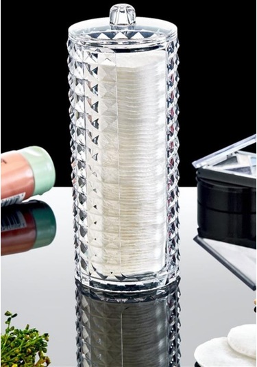 Flosoft Diamond 3 Lü Pamuk Organizer, Disk Pamukluk Makyaj Pamukluğu Kulak Çubukluğu 3 Lü Set Şeffaf