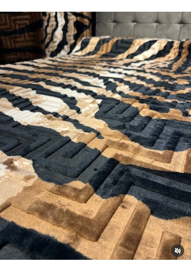 Aksu Safari Çift Kişilik Ultra Yumuşak Embos Vizon Battaniye Leopar Desen Kahve Krem