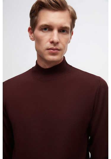 Ds Damat Regular Fit Bordo Düz Örgü Yarım Balıkçı Yünlü Triko Kazak 3hf062436275m Bordo
