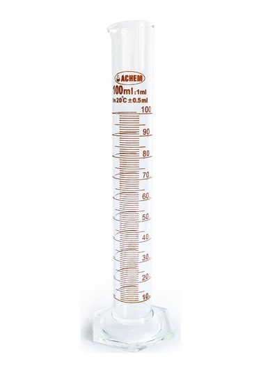 ACHEM 100ml Cam Mezür Uzun Form Kırmızı Skala