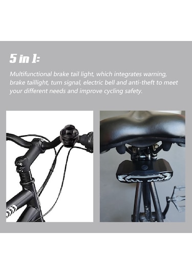 5 İn 1 Bisiklet Arka Lambası Dönüş Sinyalleri İle Mtb Bisiklet Hırsızlık Alarmı Led Arka Işık Modu Dğ. Bisikletçi Ekipm. 57199648 Siyah