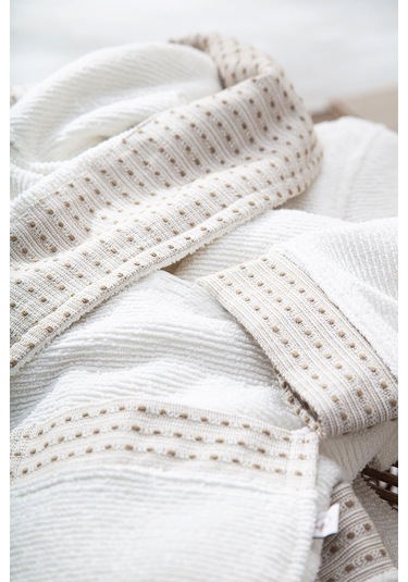 Ecocotton İmre Bej-yeşil "m-l" %100 Organik Pamuk Müslin Jakarlı Aile Bornoz Seti Bej - Yeşil