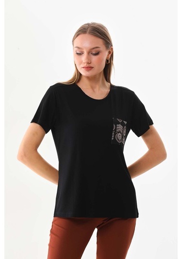 Sistas Kadın Cep Detaylı Kısa Kol Bluz 23179 Siyah