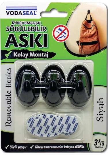 2 Adet Vodaseal Sökülebilir Askı 3'lü Siyah