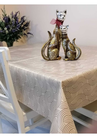 Elyaflı Pvc Muşamba - Desenli Silinebilir Masa Örtüsü 02mrl170a Bej