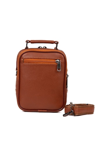 Tuldar Erkek Taba Deri Çelik Kasalı Kapaklı Omuz Ve El Çantası 15x19cm Tul293 Taba