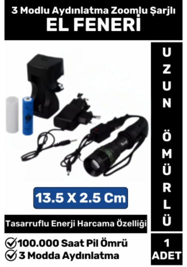 Özel Kompakt Kamp Avcı Balıkçı Deprem Enerji Tasarruflu 3 Modlu Zoomlu Güçlü Beyaz Işık El Feneri Çok Renkli