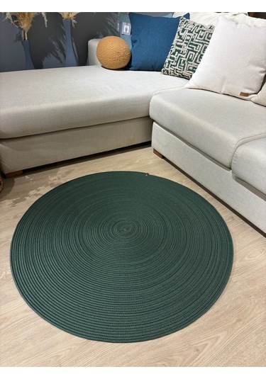 Jüt Yuvarlak Hasır Görünümlü Klasik Halı Kilim Yeşil