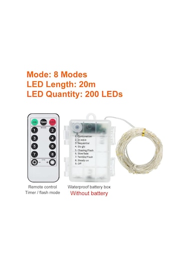 Sıcak Beyaz Uzaktan Kumandalı Led Peri Işıkları 5m / 10m / 20m Flaş Peri Çelenk 8 Mod Su Ge Noel Düğün Dekoratif Led Işık 56365150 Diğer