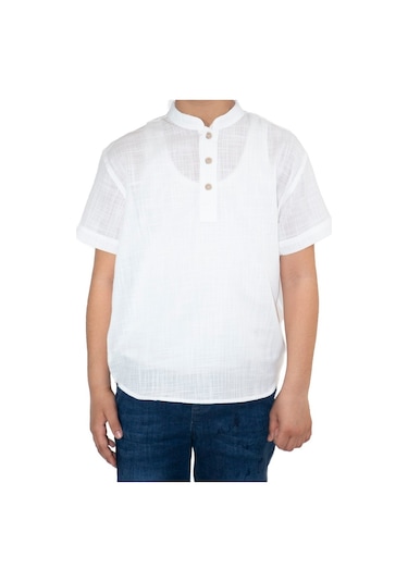 Eliş Şile Bezi Kısa Kol Şile Bezi Bodrum Erkek Çocuk Tshirt Beyaz 3001