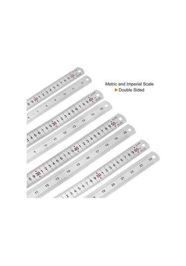 60cm 24 İnch - Çift Taraflı Paslanmaz Çelik Metal Cetvel - Kalınlık 1mm