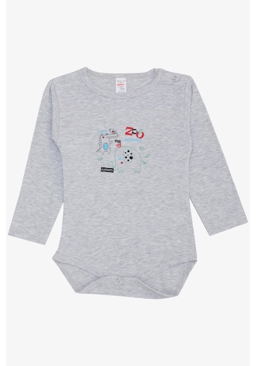 Breeze Erkek Bebek Çıtçıtlı Zıbın Body Hayvanat Bahçesi Dost Hayvanlar Baskılı 9 Ay-3 Yaş, Açık Gri Melanj-açık Gri Melanj Açık Gri Melanj