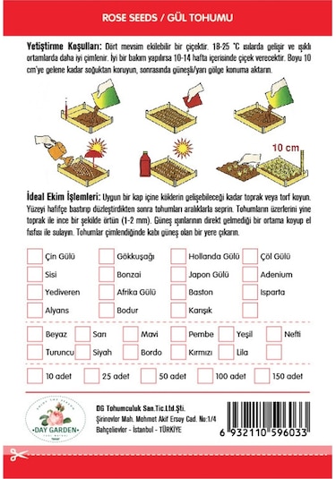 10 Adet Mavi Beyaz Renk Yıldız Çiçeği Dahlia Tohumu Ve 10 Adet Karışık Renk Gül Tohumu
