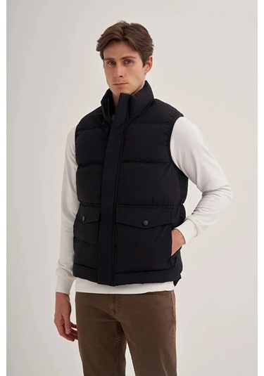 Cazador Shadow Slim Fit Elyaf Dolgulu Crinkle Kumaş Yelek-10260 Siyah