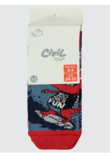 Civil Boys Erkek Çocuk 3'lü Patik Çorap 2-12 Yaş Kırmızı