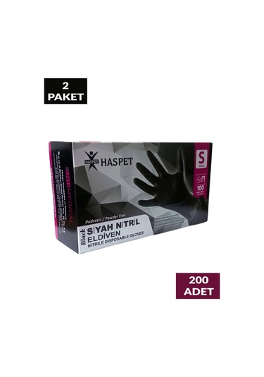 Siyah Nitril Pudrasız Eldiven S Beden İkili Paket 200 Adet