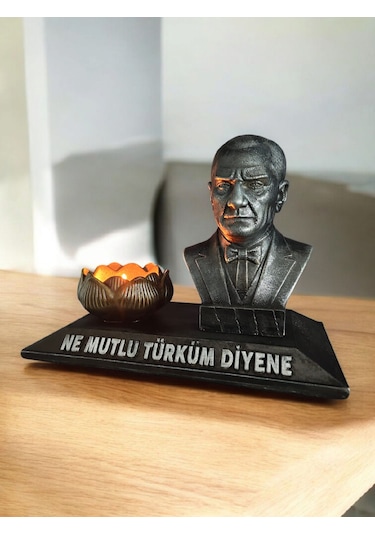 Atatürk Ne Mutlu Türküm Diyene Temalı Atatürk Biblo Mumluk Gümüş Eskitme 0