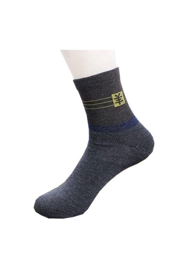 Erkek Kış Kalın Sıcak Şerit Yün Çorap Rahat İş Erkek Çorap - 5 Çift Siyah