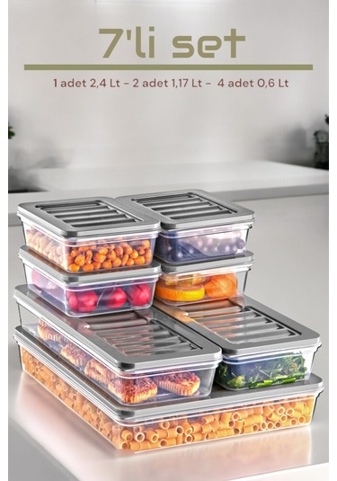 Ny Home 7'li Set Freshbox Mikrodalga Ve Difrize Uygun Saklama Kabı Gri