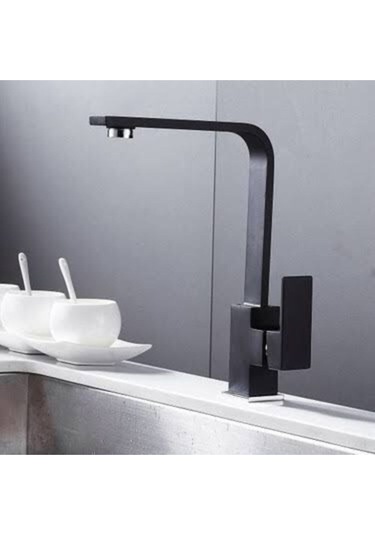 Üso Su Armatürleri Siyah Kare Mutfak Eviye Bataryası Üso Gri