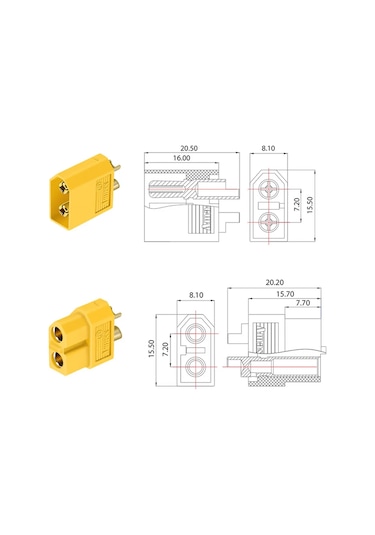 Xt60 Li-po Pil Erkek Dişi Soket Takım Konnektörü