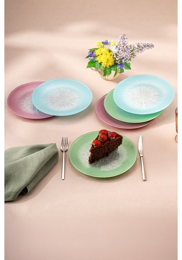 Emsan Pastel 6 Kişilik Cam Pasta Seti 21 Cm Renkli