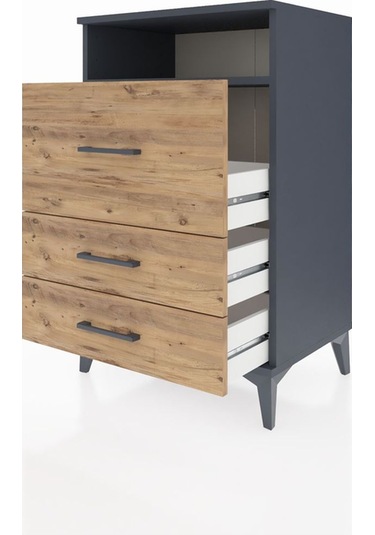 Hyperion Komodin Tek Raflı 3 Çekmeceli 60x44x96 Antrasit-çam Antrasit