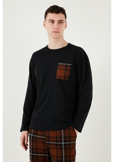 Buratti Ekoseli Cepli Beli Lastikli % 100 Pamuk Regular Fit Erkek Pijama Takımı 6572001 Siyah-Kahve