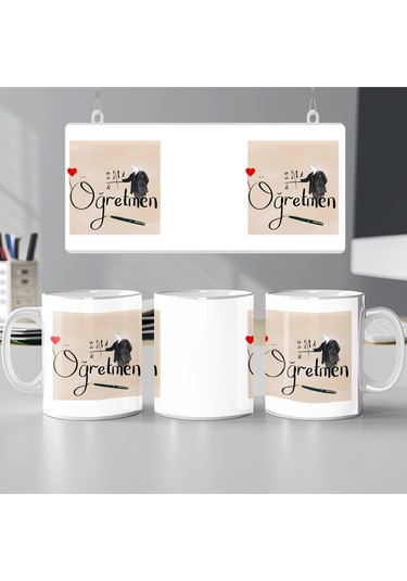 Atatürk Ve Öğretmen Tasarımlı Kupa Bardak Öğretmen Figürlü Zarif Öğretmenler Günü Hediye Kupa Beyaz