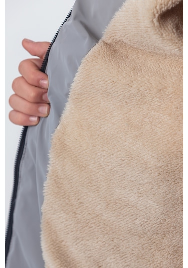 Nova Kumaş Kapüşonlu Erkek Çocuk Kışlık Mont Km2509 Gri