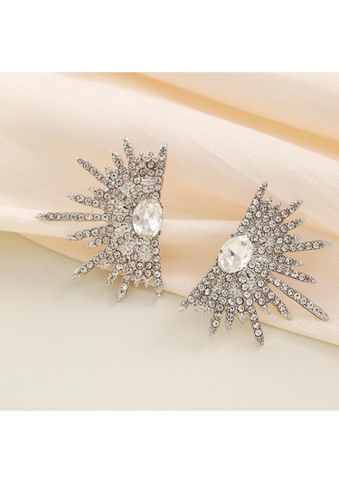 Büyük Bitkili Ve Parlak Zirkonlu Küpe Gümüş