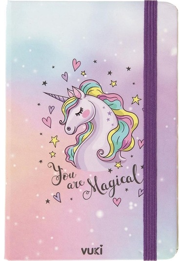 Desenli Sert Kapak Lastikli Defter A6 Açık Pembe