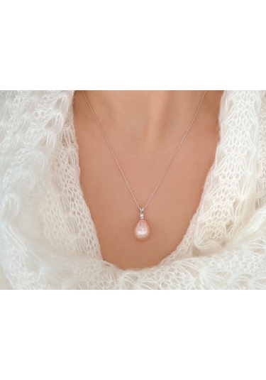 Sirius Pırlanta Taşlı Drop Pembe Inci Kolye 0802P0001