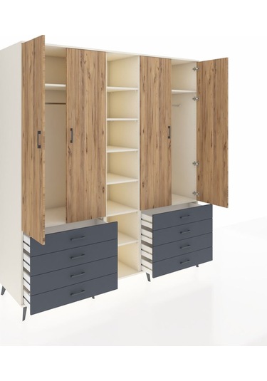Kronos Dolap 10 Raflı 8 Çekmeceli 2 Askılı 220x59x243 Aytaşı-çam/antrasit Atlas Çam/antrasıt
