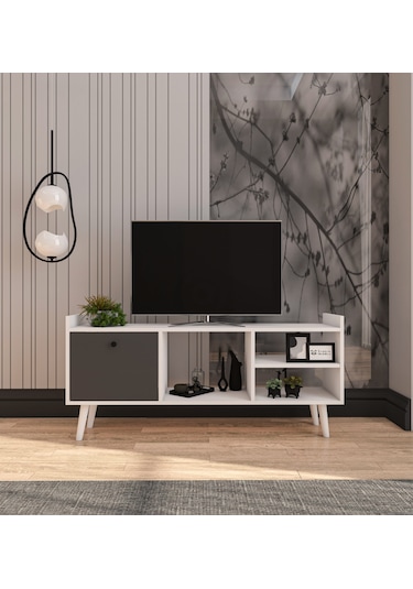 Leo Tv Ünitesi Beyaz-Antrasit Televizyon Konsolu 140 Cm Ekonomik