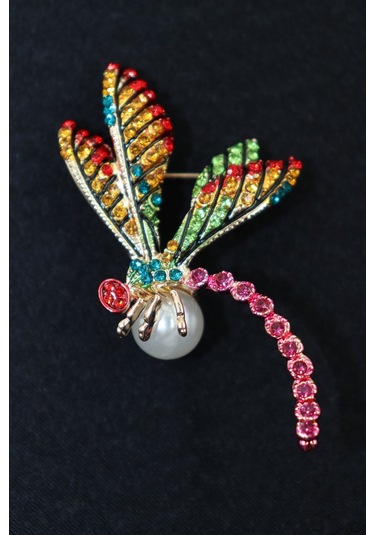 Yusufçuk Broş. Kristal Taşlı İncili Yusufçuk Yaka İğnesi Broş. Kadın Broş. Broş. Erkek Broş. Unisex. Çok Renkli
