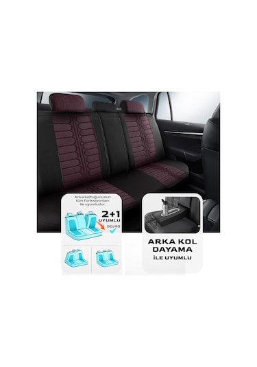 Panda Londra Serisi İngiliz Jakar Kumaş Oto Koltuk Kılıfı - Bordo - Siyah