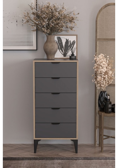 Sarmobi Arden 5 Çekmeceli Şifonyer , Çamaşırlık Siyah