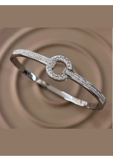 Zirkon Taşlarla Süslü Çelik Bileklik Gümüş