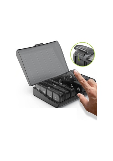 Vkemall 7 Günlük 28 Bölmeli Sağlık İlaç Kutusu - Taşınabilir, Dayanıklı Plastik Depolama Organizatörü Siyah Siyah